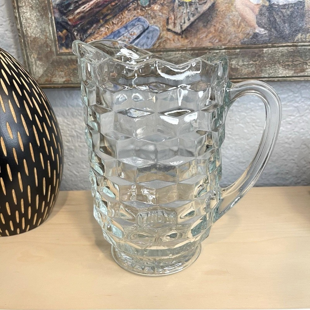 Vintage‎ Fostoria American Cubist Pattern Clear Glass Medium 8" Pitcher 39 oz